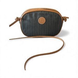 Vintage FENDI ROMA 1925 Brown and Tan Canvas and Leather Crossbody Bag